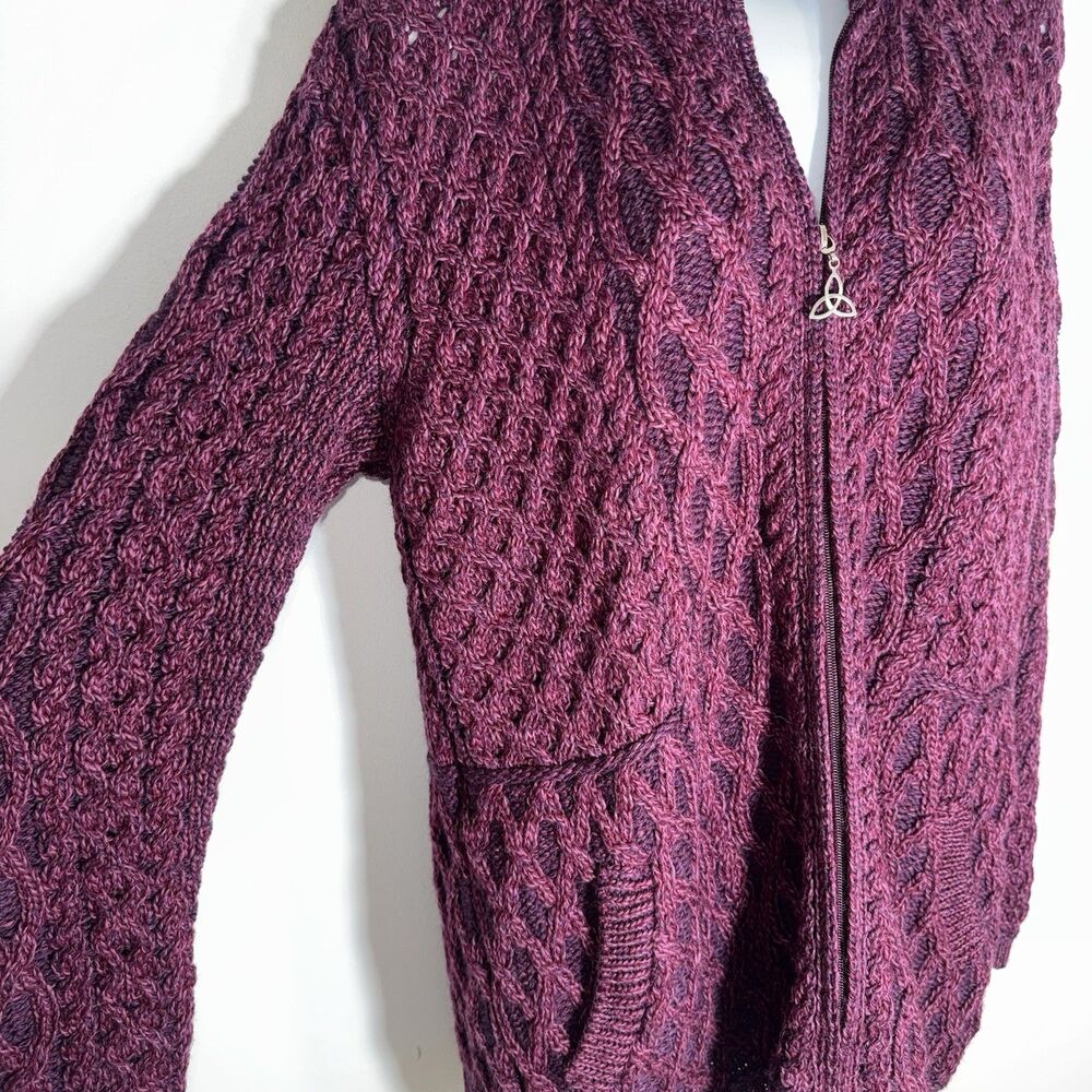 Aran Crafts Ireland Women XXL Merino Wool Zip Cardigan Sweater Fisherman Cable - Picture 4 of 10